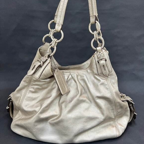 Coach Handbags - Coach Vintage Silver Soft Leather Satchel Purse Bag with Double Handle